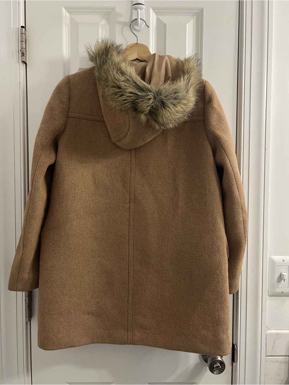 J. Crew Wool Blend Camel Hooded Coat- Size 2 - Picture 3 of 15